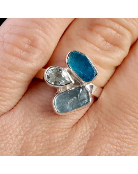 Anello in argento 925 con Acquamarine e Apatite