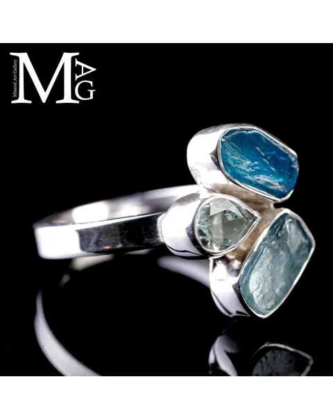 Anello in argento 925 con Acquamarine e Apatite