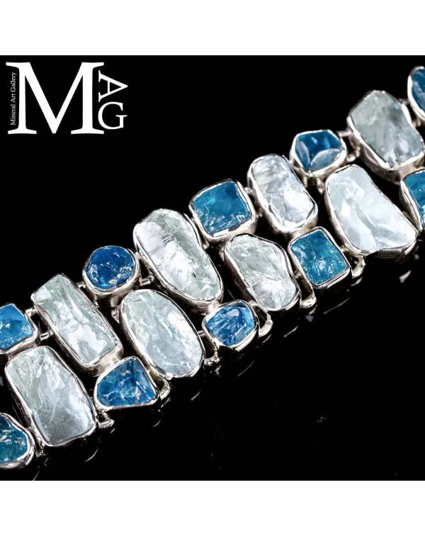 Bracciale in Argento con Acquamarina e Apatite Nat...