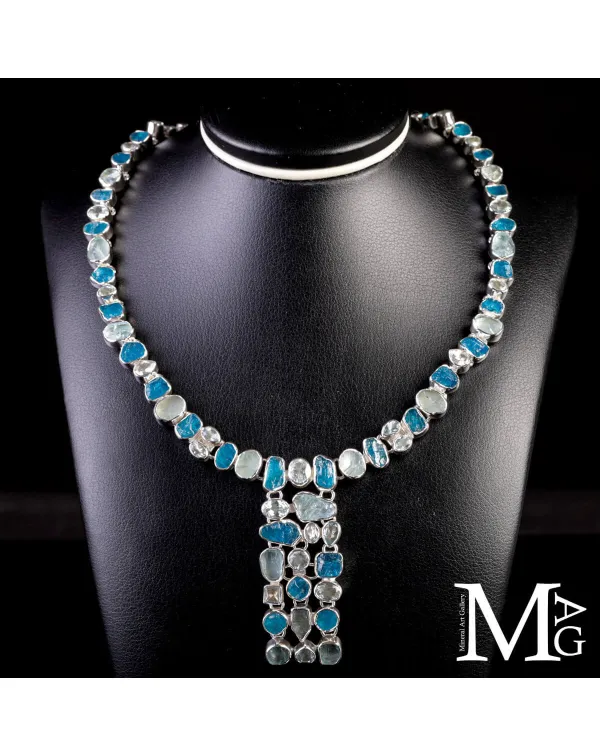 Collier in Argento con Acquamarina e Apatite Natur...