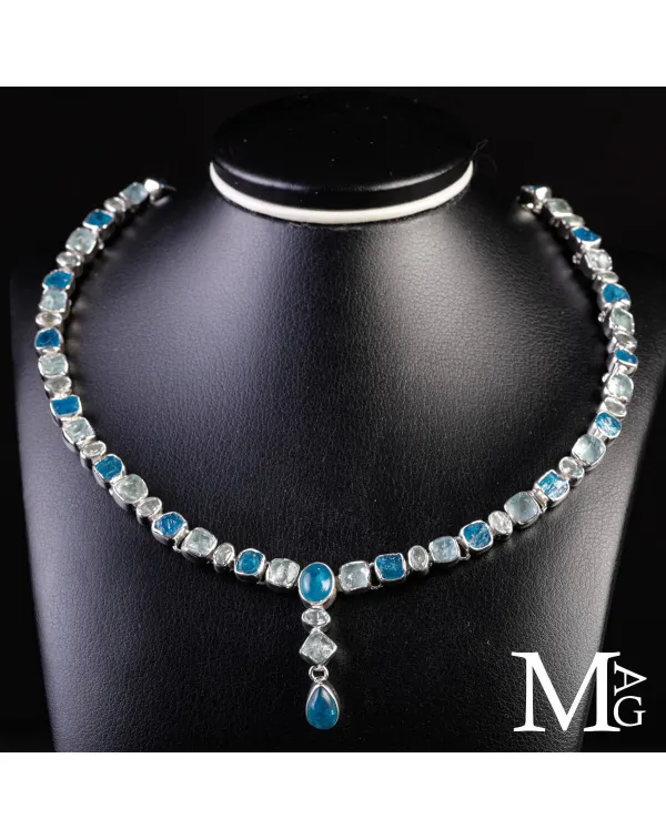 Collier in Argento con Acquamarina e Apatite Natur...