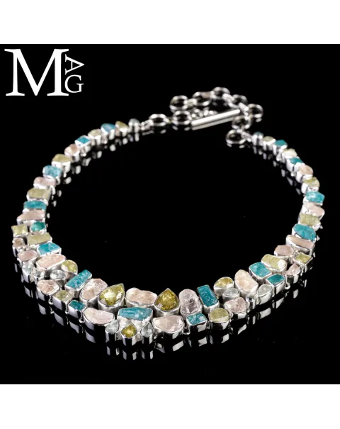 Collier in Argento con Eliodoro, Morganite, Acquamarina e Apatite Naturali