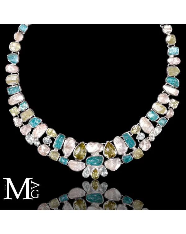 Collier in Argento con Eliodoro, Morganite, Acquam...