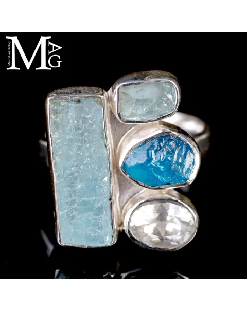 Anello in Argento con Acquamarina e Apatite Naturali