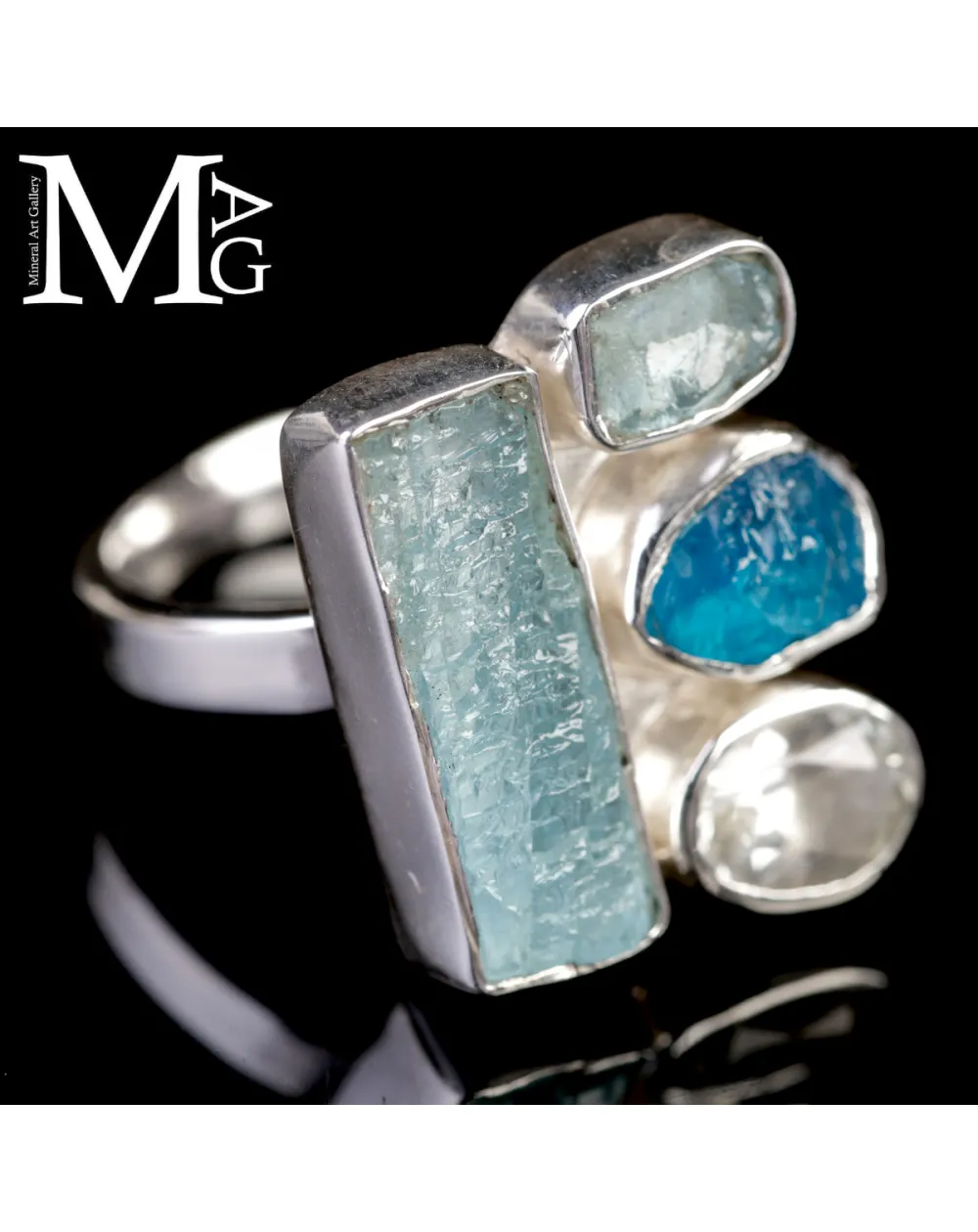 Anello in Argento con Acquamarina e Apatite Naturali