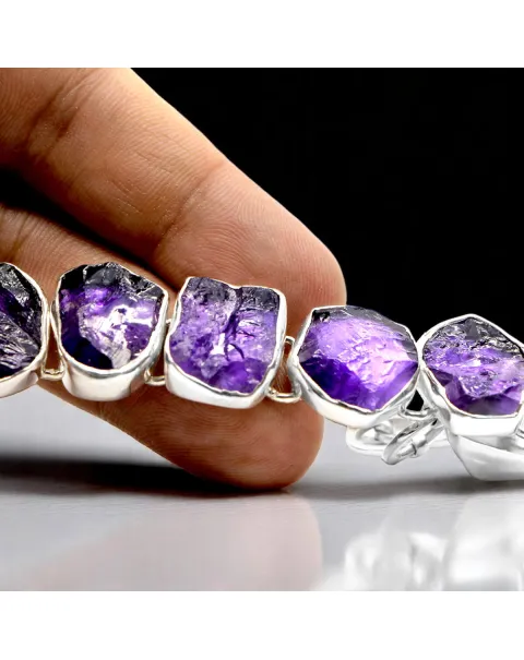 Bracciale in Argento 925 con Ametiste Boliviane Grezze.