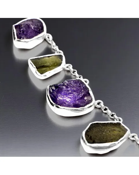 Collier in Argento con Ametista Boliviana e Moldavite.
