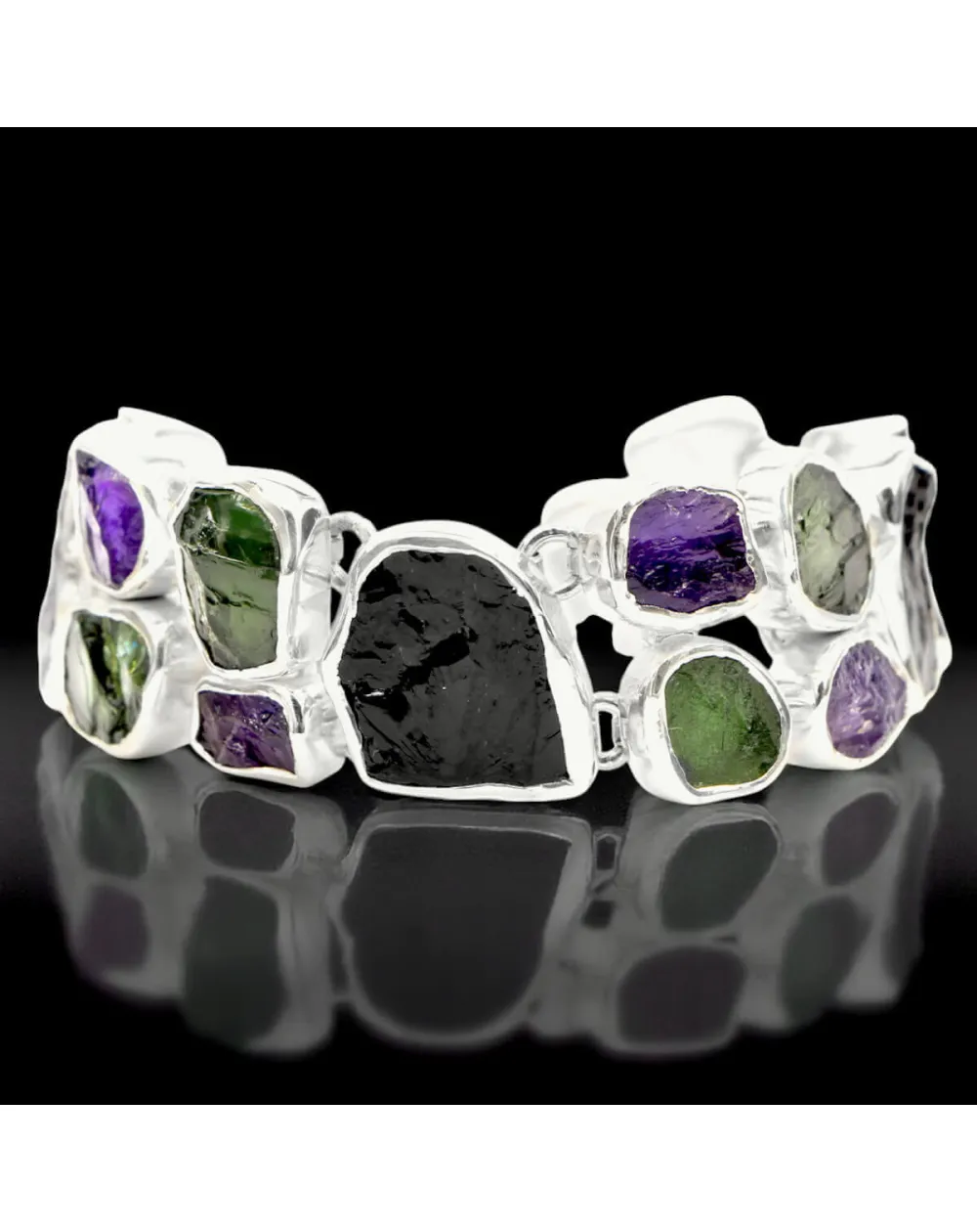 Bracciale in Argento con Ametista Boliviana, Ametista Verde e Tormalina Nera.