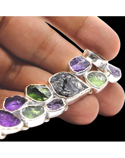 Bracciale in Argento con Ametista Boliviana, Ametista Verde e Tormalina Nera.