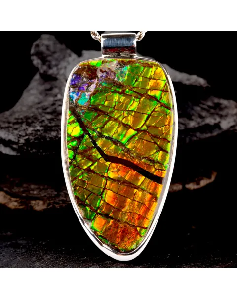 Ciondolo in Argento con Ammolite Fossile.
