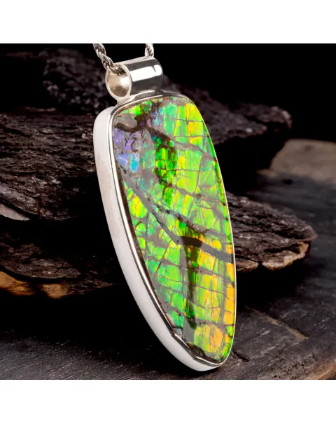 Ciondolo in Argento con Ammolite Fossile.