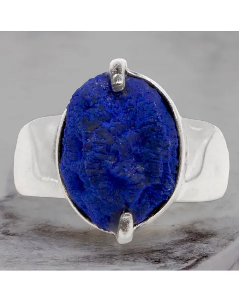 Anello in Argento con Azzurrite Naturale dei Monti Urali.