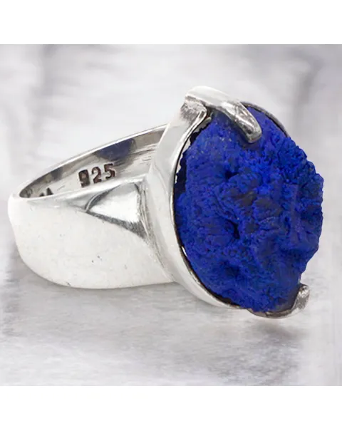 Anello in Argento con Azzurrite Naturale dei Monti Urali.