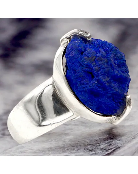 Anello in Argento con Azzurrite Naturale dei Monti Urali.