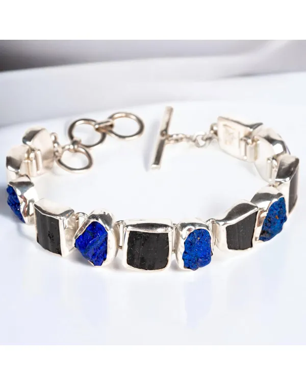 Bracciale in Argento con Azzurrite dei Monti Urali...
