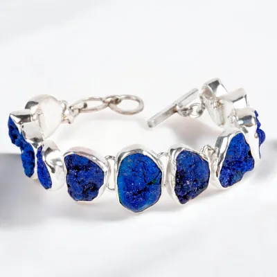 Esclusivo bracciale in Argento con Rara Azzurrite in Formazione Geode.