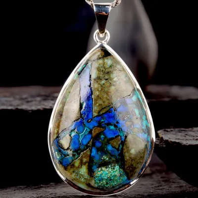 Ciondolo Goccia in Argento con Azzurrite Naturale.