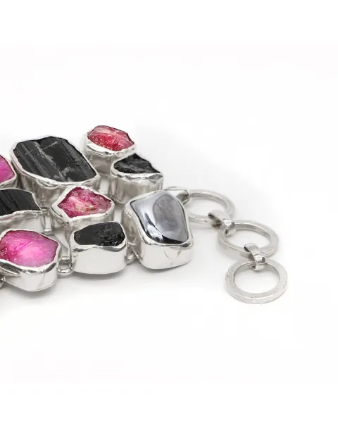 Bracciale Mosaico di Gemme Rubino - Black Tormalina nera e Hematite