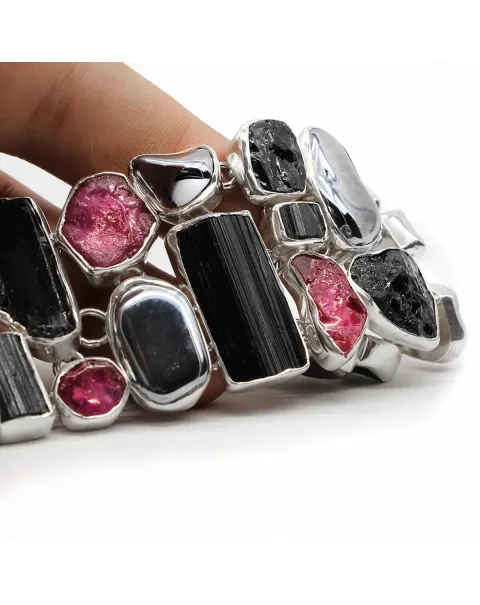 Bracciale Mosaico di Gemme Rubino - Black Tormalina nera e Hematite