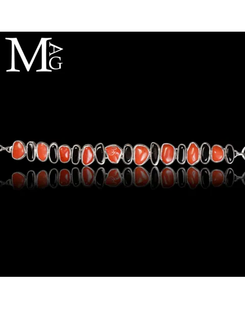 Bracciale Argento con Corallo Rosso e Tormalina Nera.
