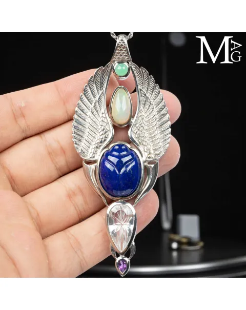 Ciondolo Faraonico - Lapis Lazuli, Quarzo, Opale Etiope, Crisoprasio e Ametista.