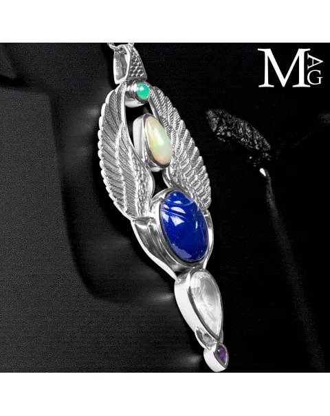Ciondolo Faraonico - Lapis Lazuli, Quarzo, Opale Etiope, Crisoprasio e Ametista.