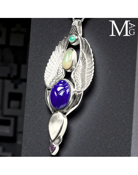 Ciondolo Faraonico - Lapis Lazuli, Quarzo, Opale Etiope, Crisoprasio e Ametista.