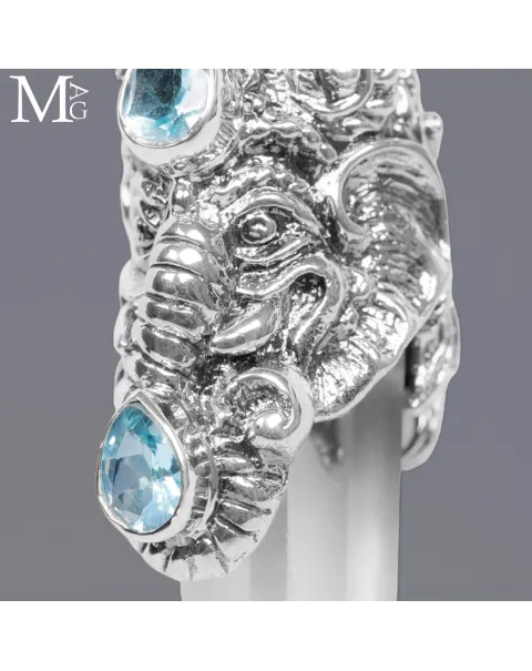 Ciondolo in Argento con Ganesha, Quarzo Ialino Extra Puro e Topazio Azzurro