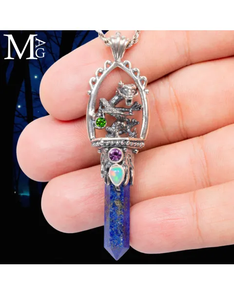 Ciondolo Drago in Argento con Lapis, Opale, Ametista e Peridoto.