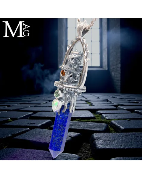 Amuleto Drago in Argento con Lapis, Opale e Tormaline.