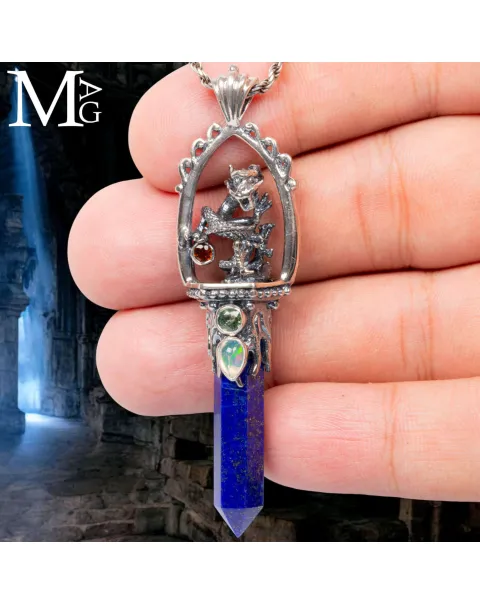 Amuleto Drago in Argento con Lapis, Opale e Tormaline.