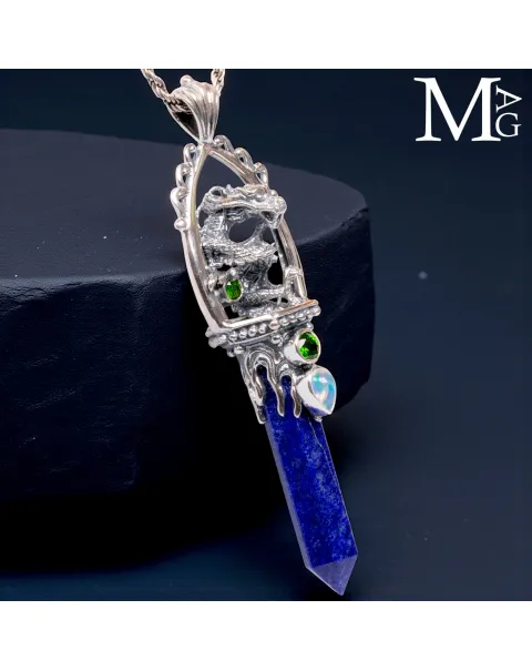 Amuleto Drago in Argento con Lapis, Opale e Peridoto