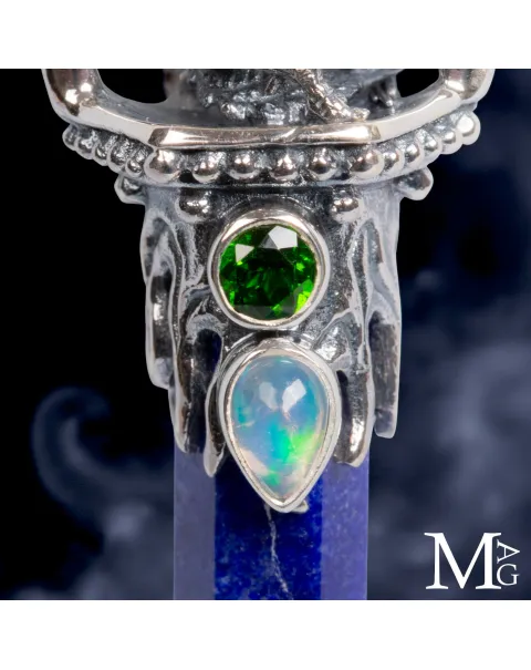Amuleto Drago in Argento con Lapis, Opale e Peridoto