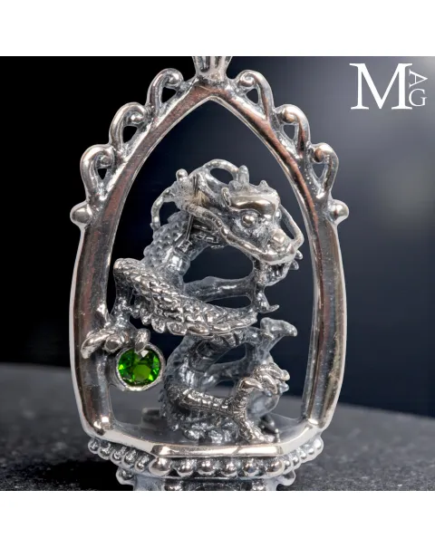 Amuleto Drago in Argento con Lapis, Opale e Peridoto
