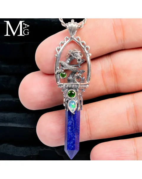 Amuleto Drago in Argento con Lapis, Opale e Peridoto