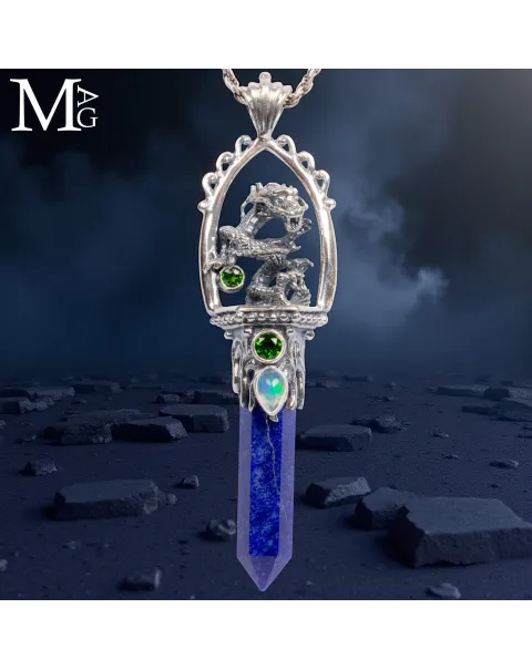 Amuleto Drago in Argento con Lapis, Opale e Peridoto