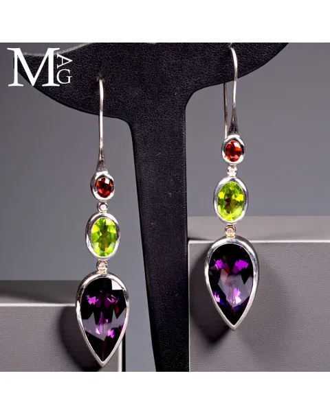 Orecchini - Ametista Boliviana - Peridoto - Granato e Diamanti.