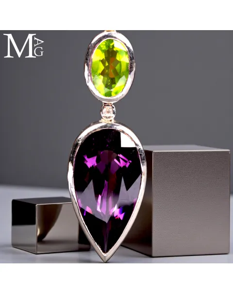 Orecchini - Ametista Boliviana - Peridoto - Granato e Diamanti.