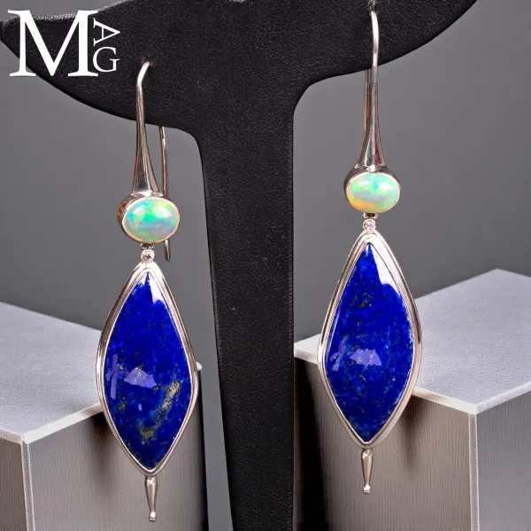 Orecchini in Argento con Lapis Lazuli, Opali Etiopi e Diamantini