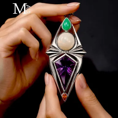 Pendente in Argento con Crisoprasio, Opale Etiope,...