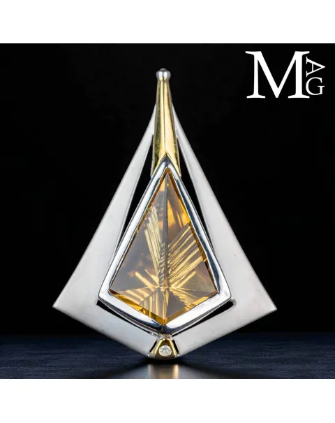 Esclusivo Gioiello in Argento e Oro con Quarzo Citrino Naturale e Diamantino.