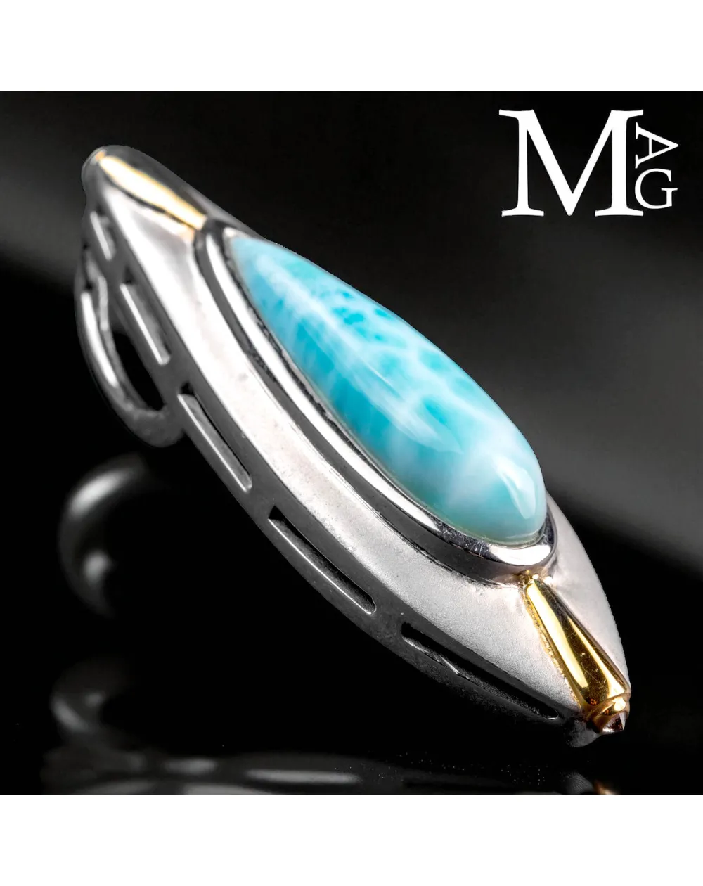 Ciondolo in Argento con Larimar, Zaffiro Blu e Dettagli Placcati in Oro