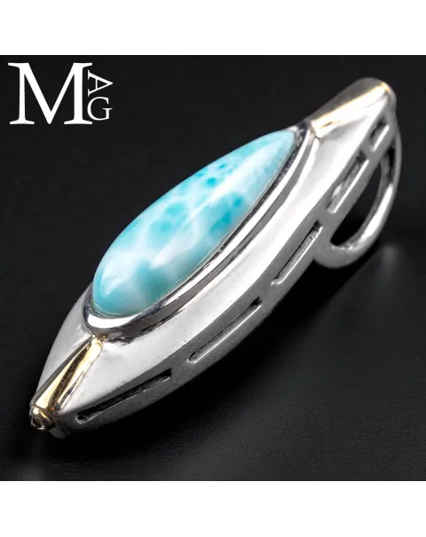 Ciondolo in Argento con Larimar, Zaffiro Blu e Dettagli Placcati in Oro
