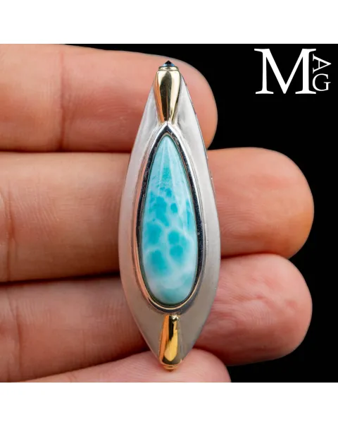 Ciondolo in Argento con Larimar, Zaffiro Blu e Dettagli Placcati in Oro