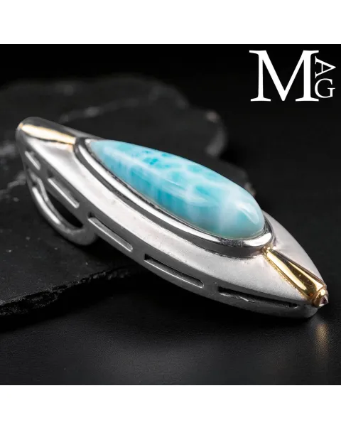Ciondolo in Argento con Larimar, Zaffiro Blu e Dettagli Placcati in Oro