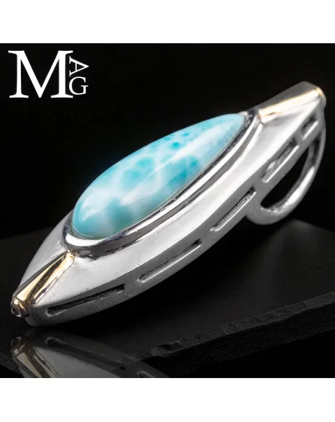 Ciondolo in Argento con Larimar, Zaffiro Blu e Dettagli Placcati in Oro