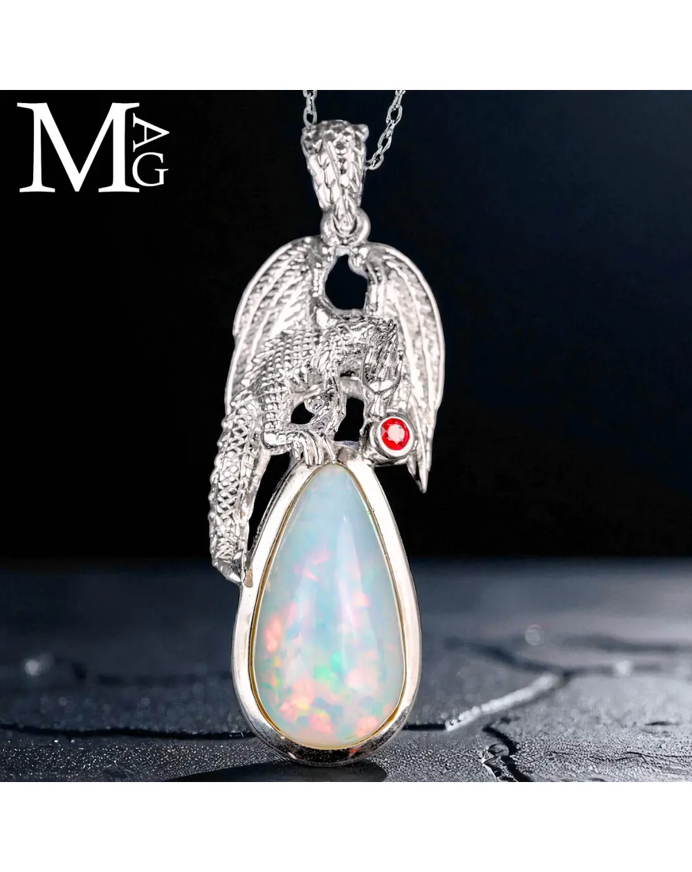Ciondolo in Argento Linea Dragon con Opale Etiope e Rubino Birmano.