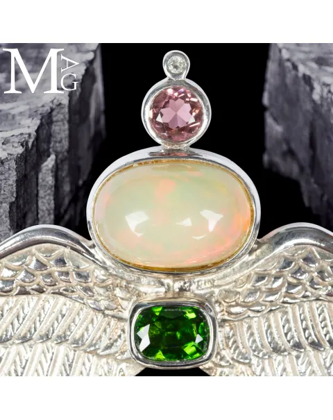 Collier Faraonico – Opale Etiope, Ametista Boliviana, Quarzo Lemuriano “Manifestation”, Tormalina e Amazzonite
