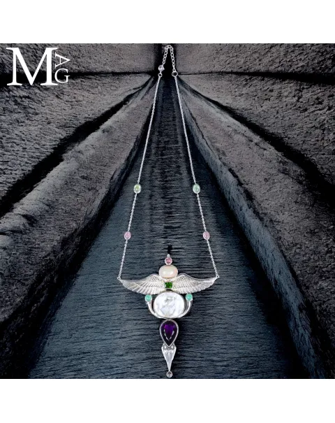 Collier Faraonico – Opale Etiope, Ametista Boliviana, Quarzo Lemuriano “Manifestation”, Tormalina e Amazzonite