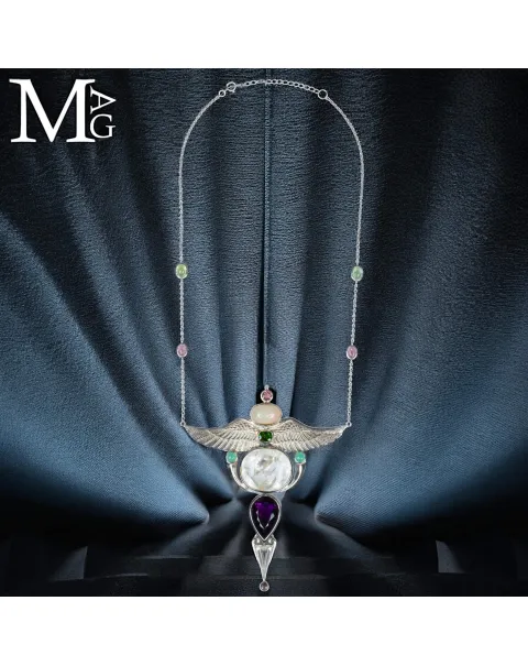 Collier Faraonico – Opale Etiope, Ametista Boliviana, Quarzo Lemuriano “Manifestation”, Tormalina e Amazzonite